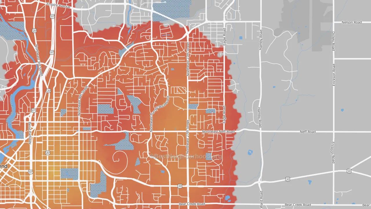 Transit Grade map of Mountain View, Bend, OR