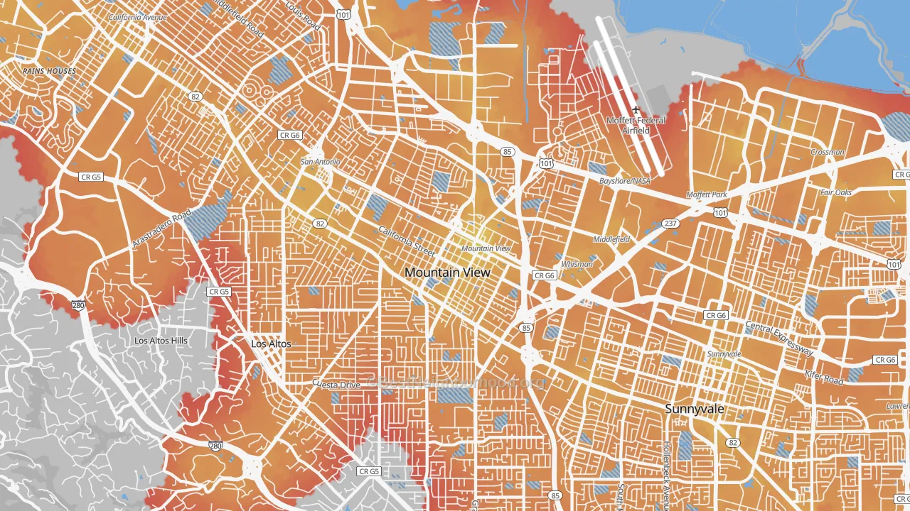 Transit Grade map of Mountain View, CA