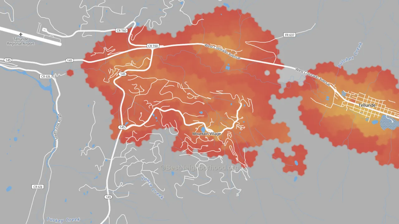 Transit Grade map of Mountain Village, CO