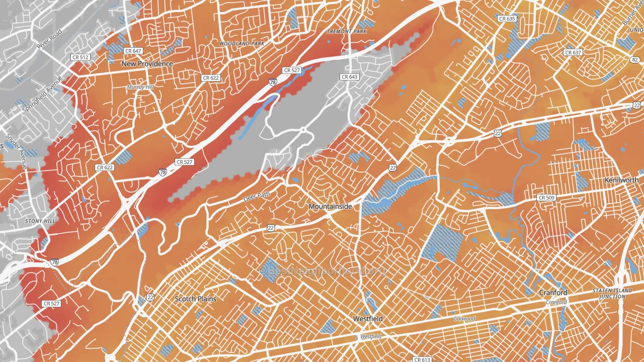 Transit Grade map of Mountainside, NJ