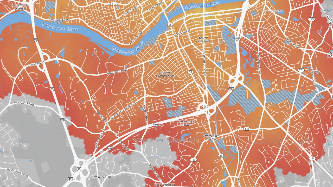 Transit Grade map of Mt Vernon Park, Lawrence, MA