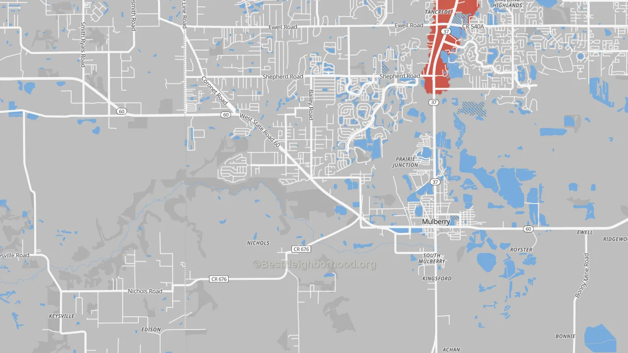 Transit Grade map of Mulberry, FL