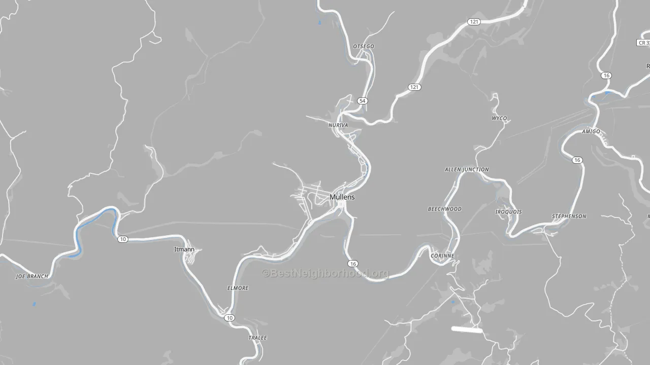 Transit Grade map of Mullens, WV