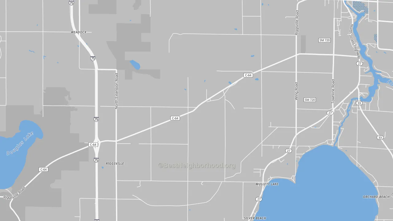 Transit Grade map of Mullett Lake, MI