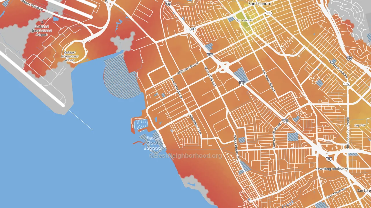 Transit Grade map of Mullford Gardens, San Leandro, CA