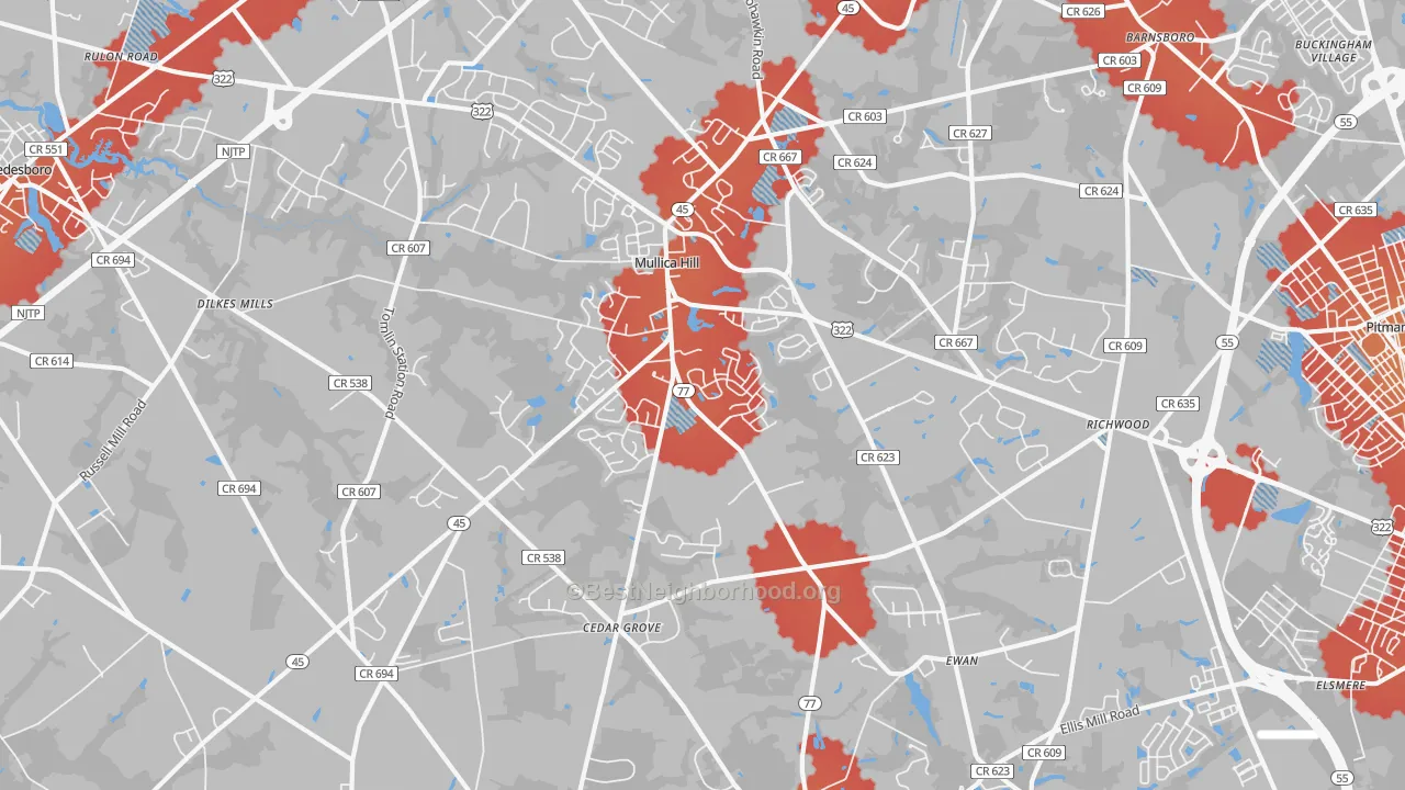 Transit Grade map of Mullica Hill, NJ