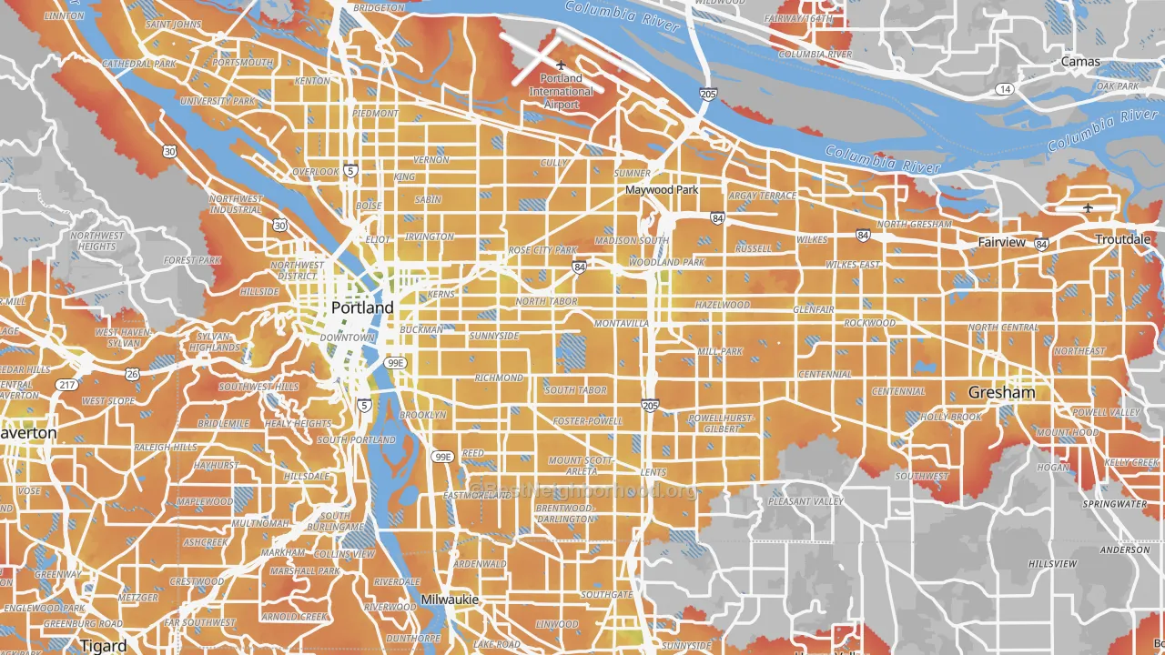 Transit Grade map of Multnomah County, OR