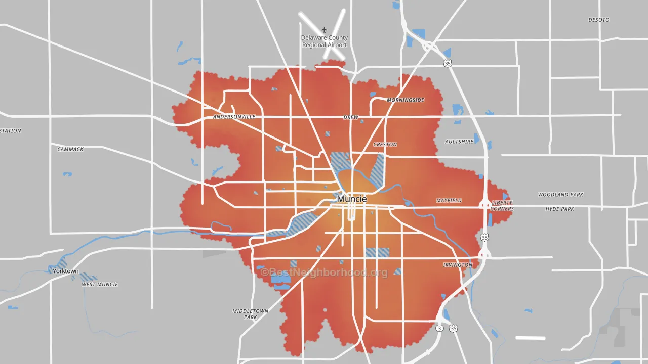 Transit Grade map of Muncie, IN
