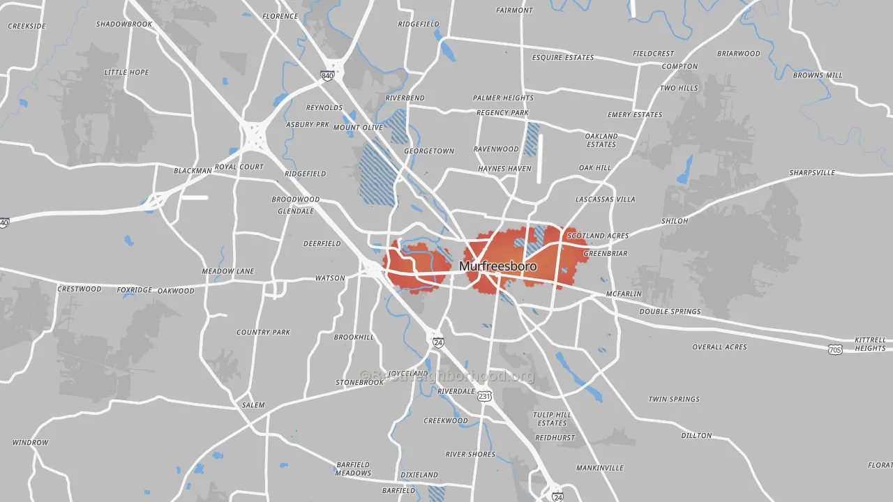 Transit Grade map of Murfreesboro, TN