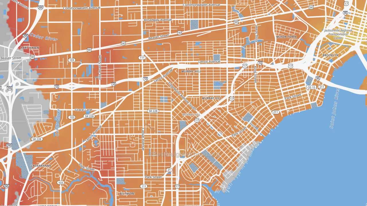 Transit Grade map of Murray Hill, Jacksonville, FL