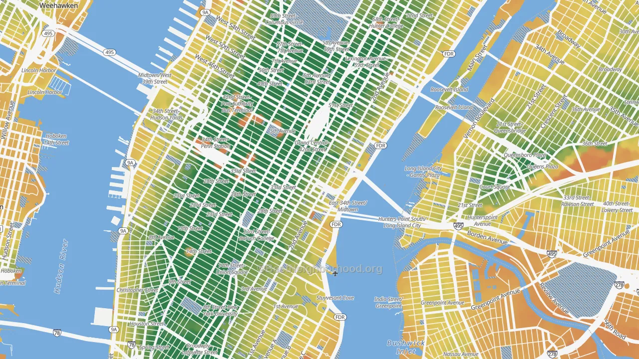 Transit Grade map of Murray Hill, Manhattan, NY