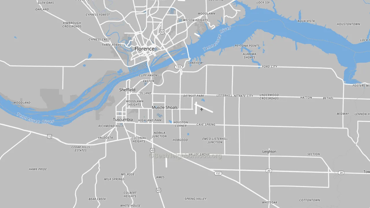Transit Grade map of Muscle Shoals, AL