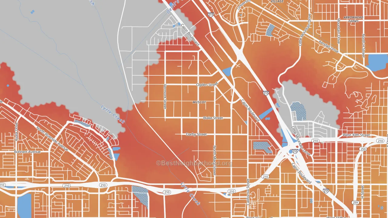 Transit Grade map of Muscoy, San Bernardino, CA
