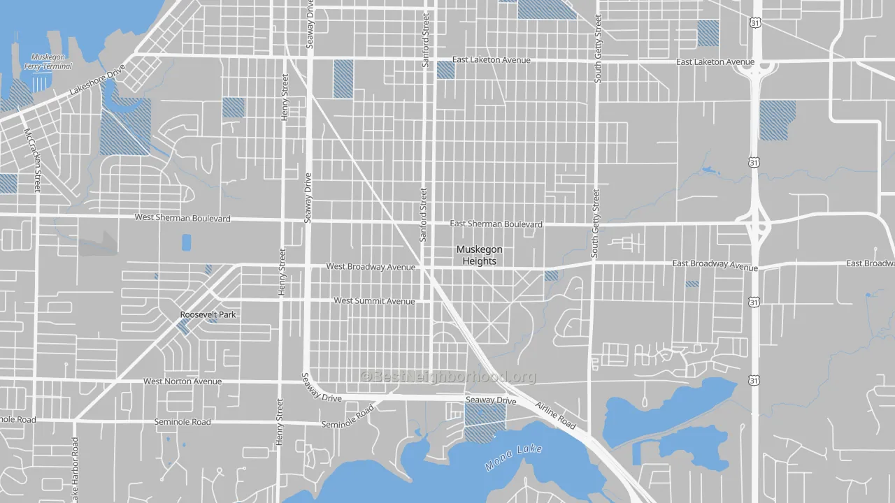 Transit Grade map of Muskegon Heights, MI