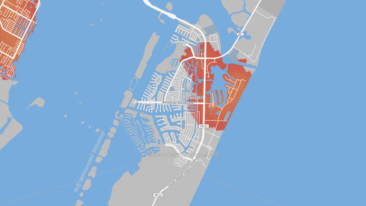 Transit Grade map of Mustang-Padre Island, Corpus Christi, TX