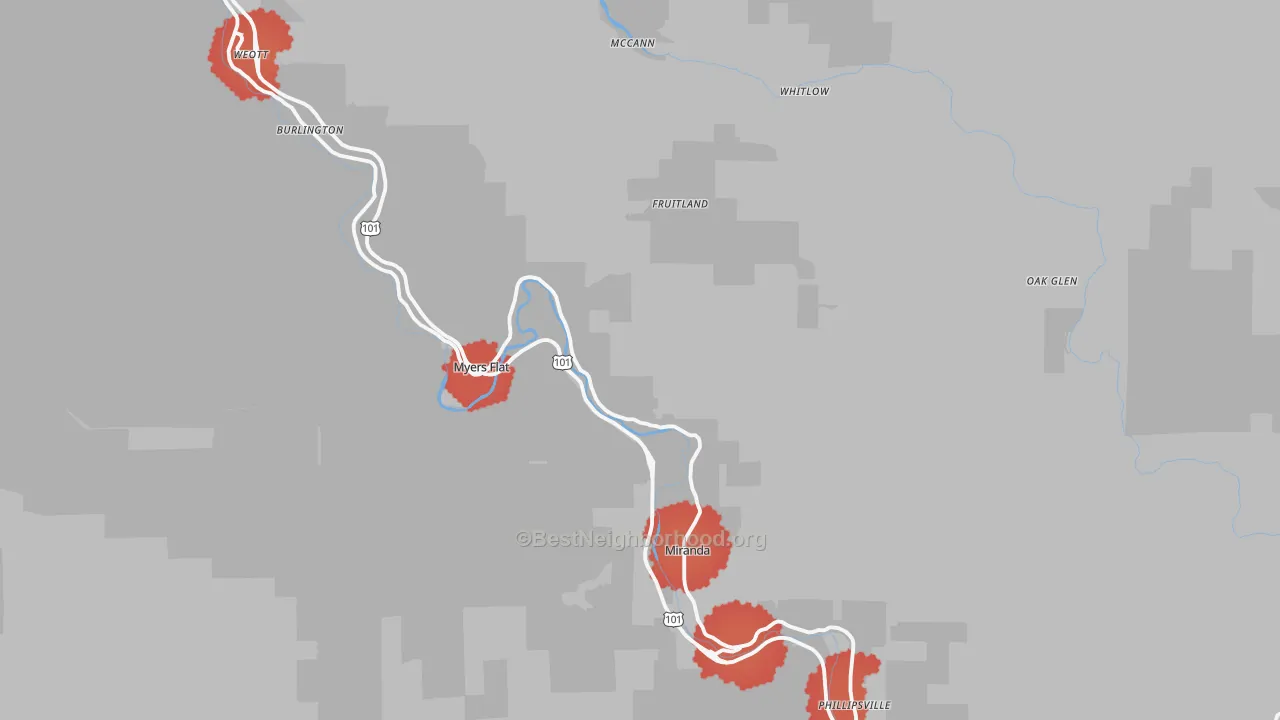 Transit Grade map of Myers Flat, CA