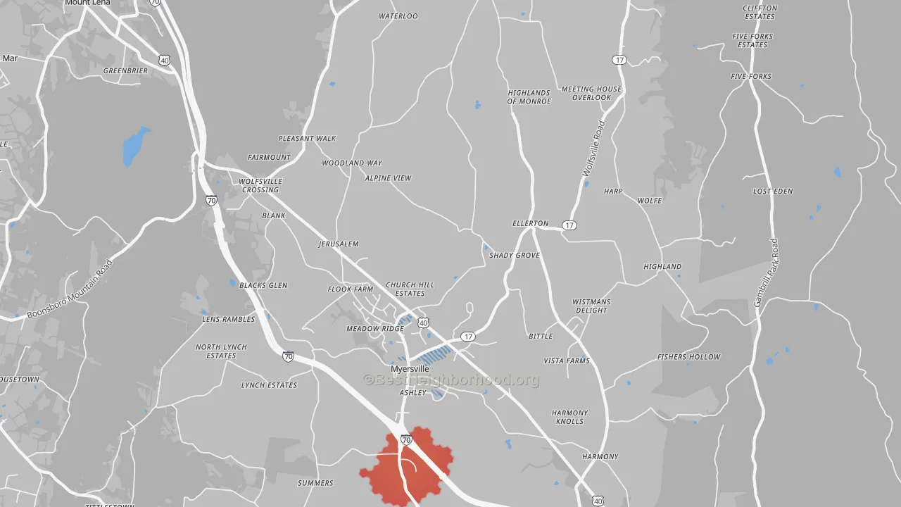 Transit Grade map of Myersville, MD