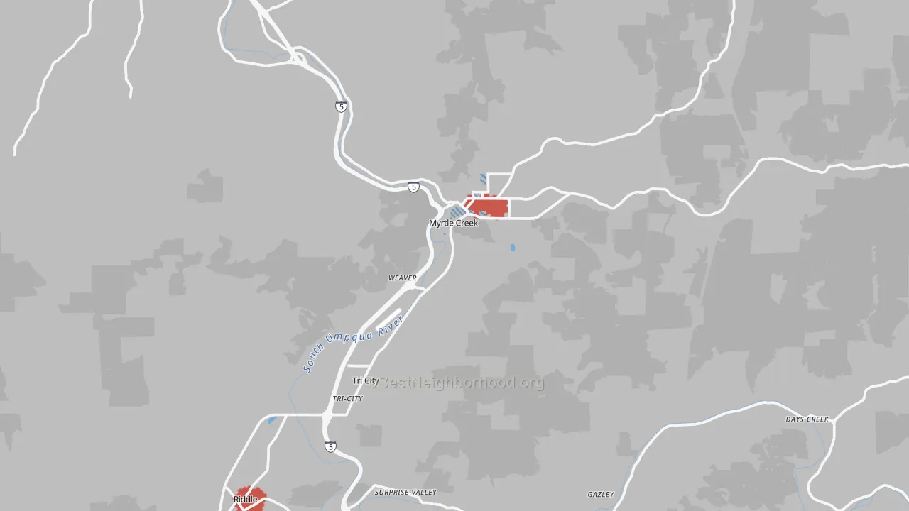 Transit Grade map of Myrtle Creek, OR