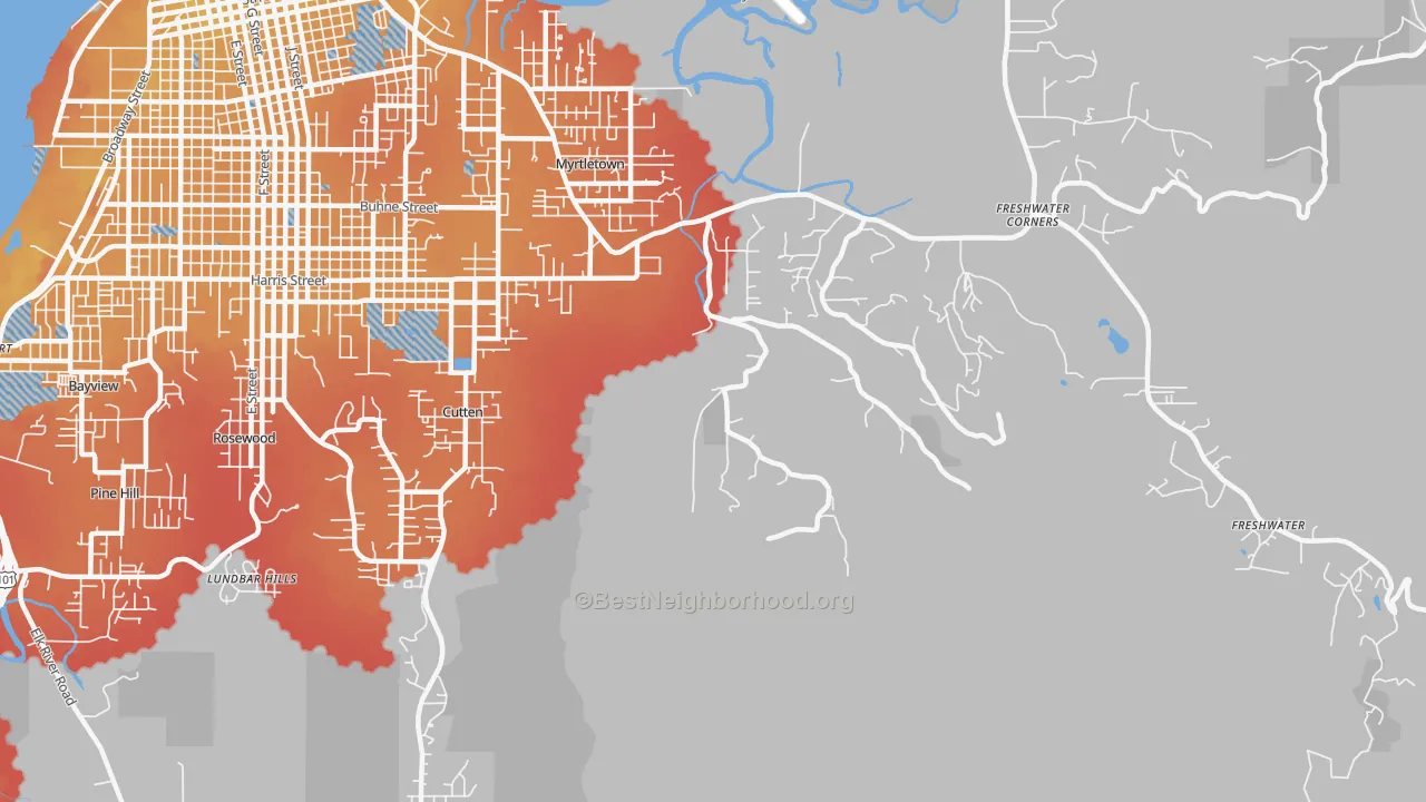 Transit Grade map of Myrtletown, CA