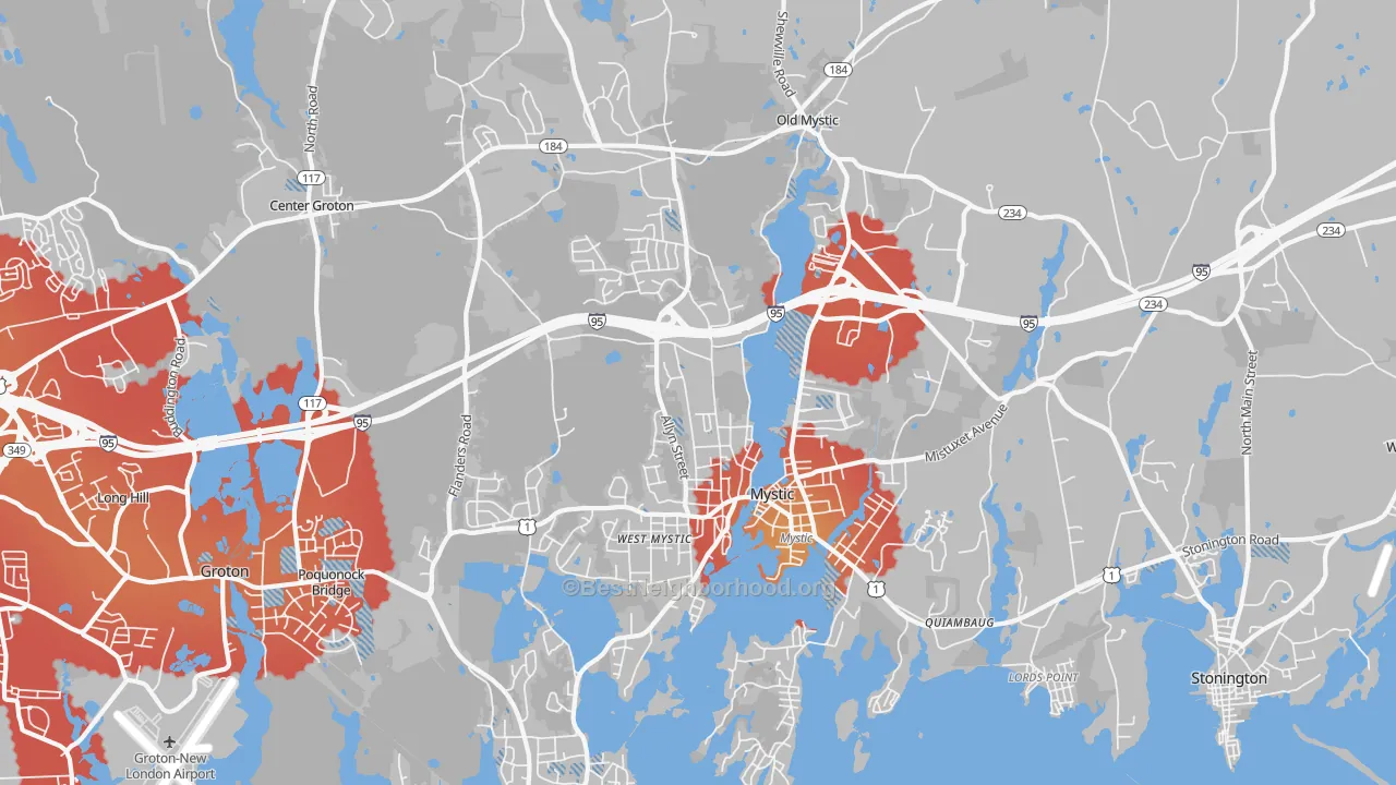 Transit Grade map of Mystic, CT