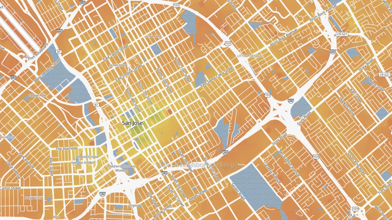 Transit Grade map of Naglee Park, San Jose, CA