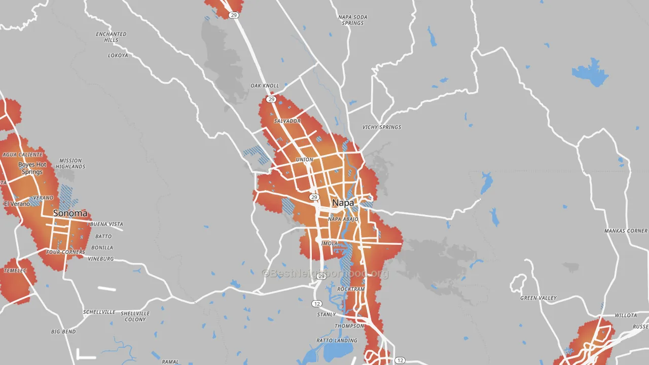 Transit Grade map of Napa, CA