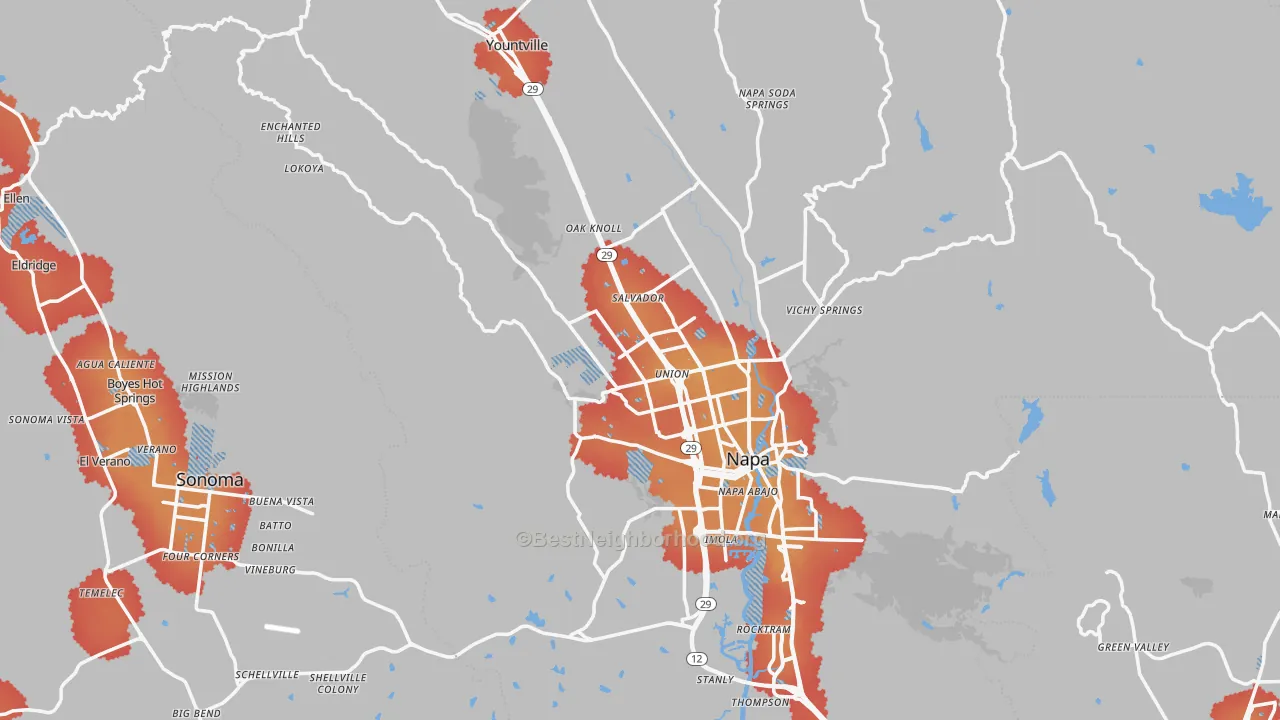 Transit Grade map of Napa County, CA