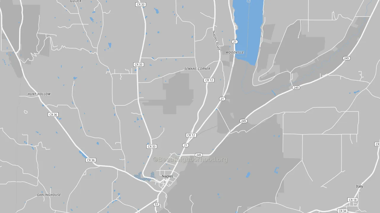 Transit Grade map of Naples, NY