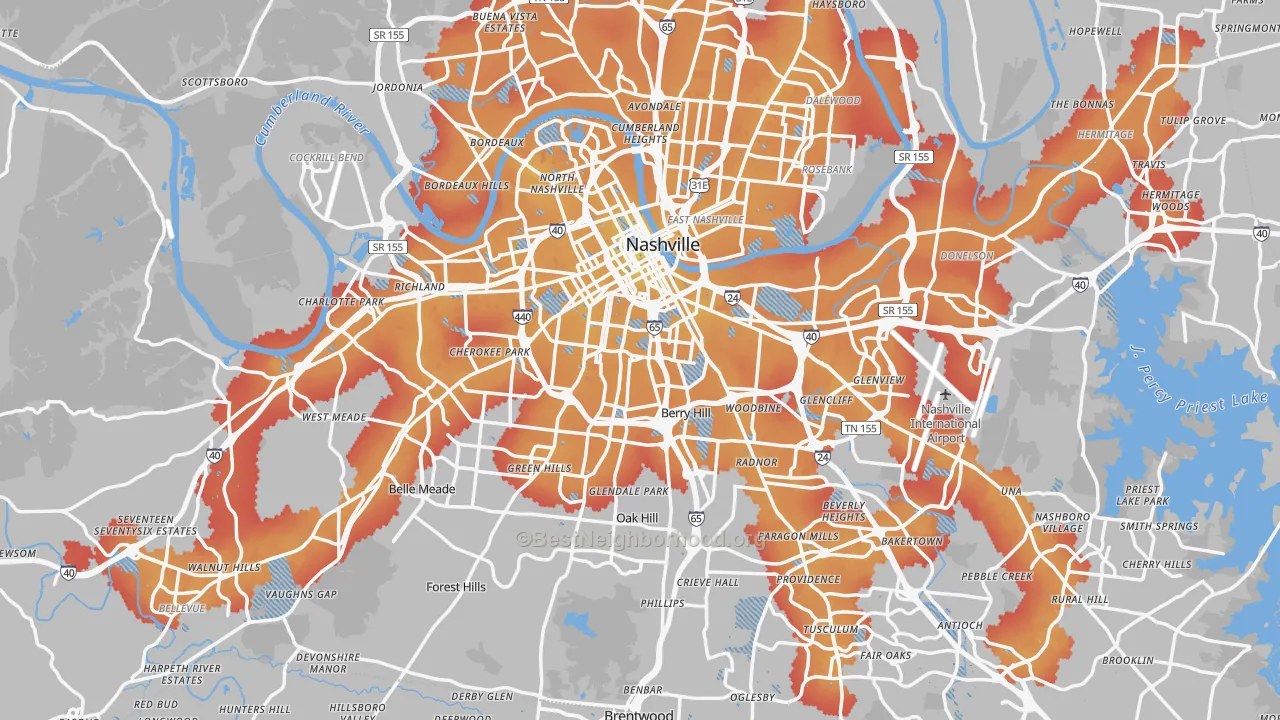 Transit Grade map of Nashville, TN