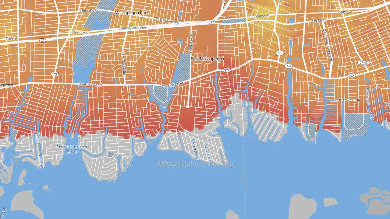 Transit Grade map of Nassau Shores, East Massapequa, NY