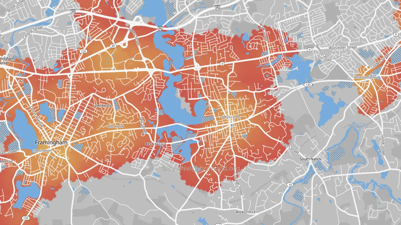 Transit Grade map of Natick, MA