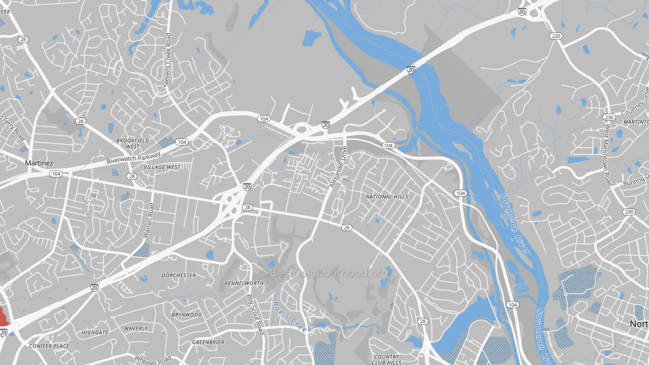 Transit Grade map of National Hills, Augusta, GA