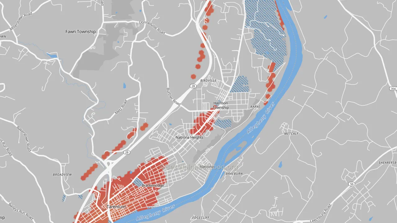 Transit Grade map of Natrona Heights, PA