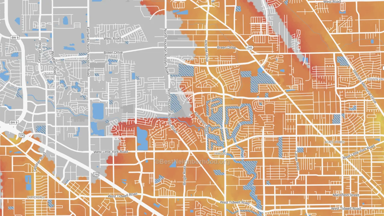 Transit Grade map of Near Northwest, Houston, TX