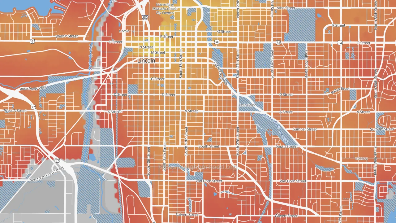 Transit Grade map of Near South, Lincoln, NE