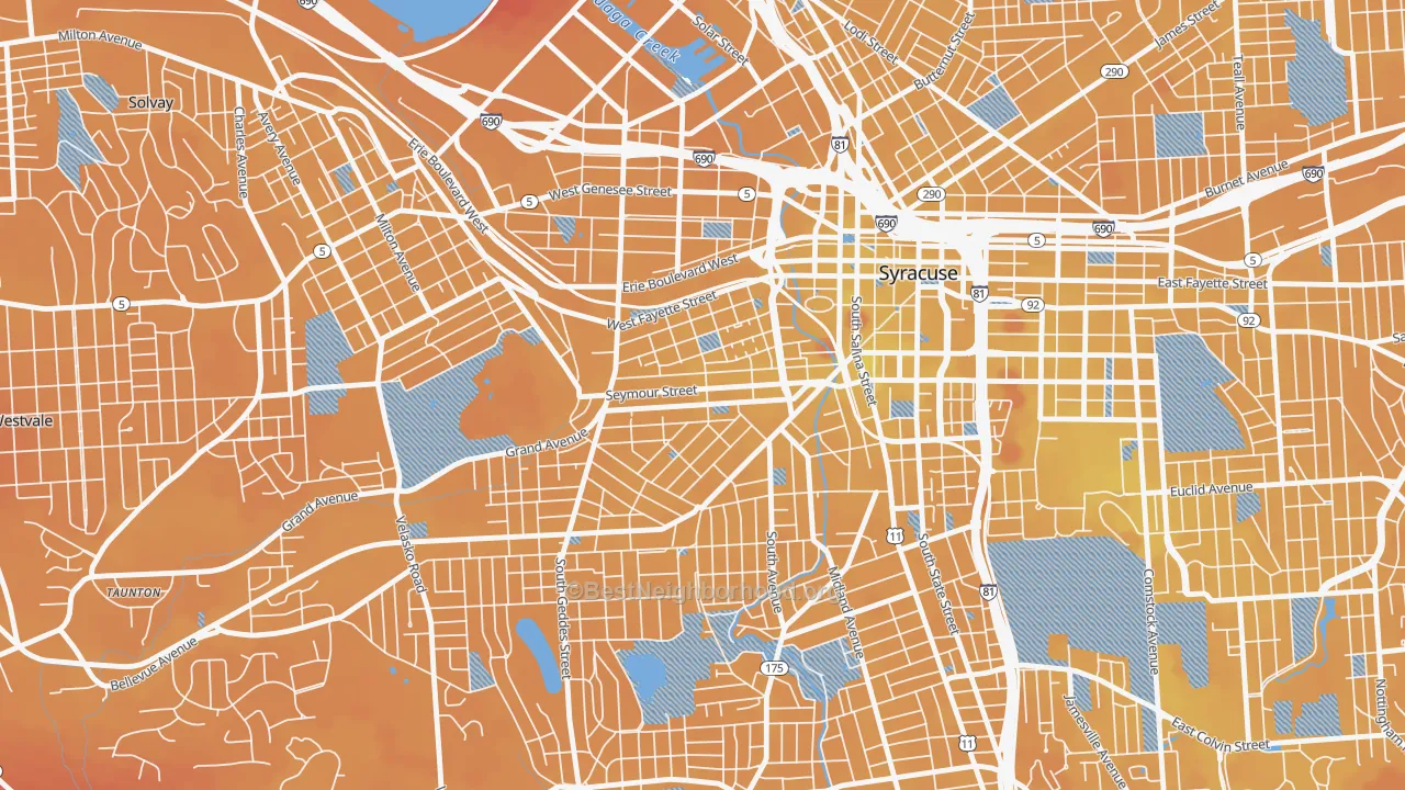 Transit Grade map of Near Westside, Syracuse, NY