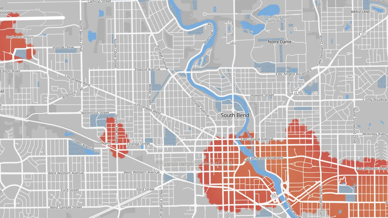 Transit Grade map of Nearnorthwest, South Bend, IN
