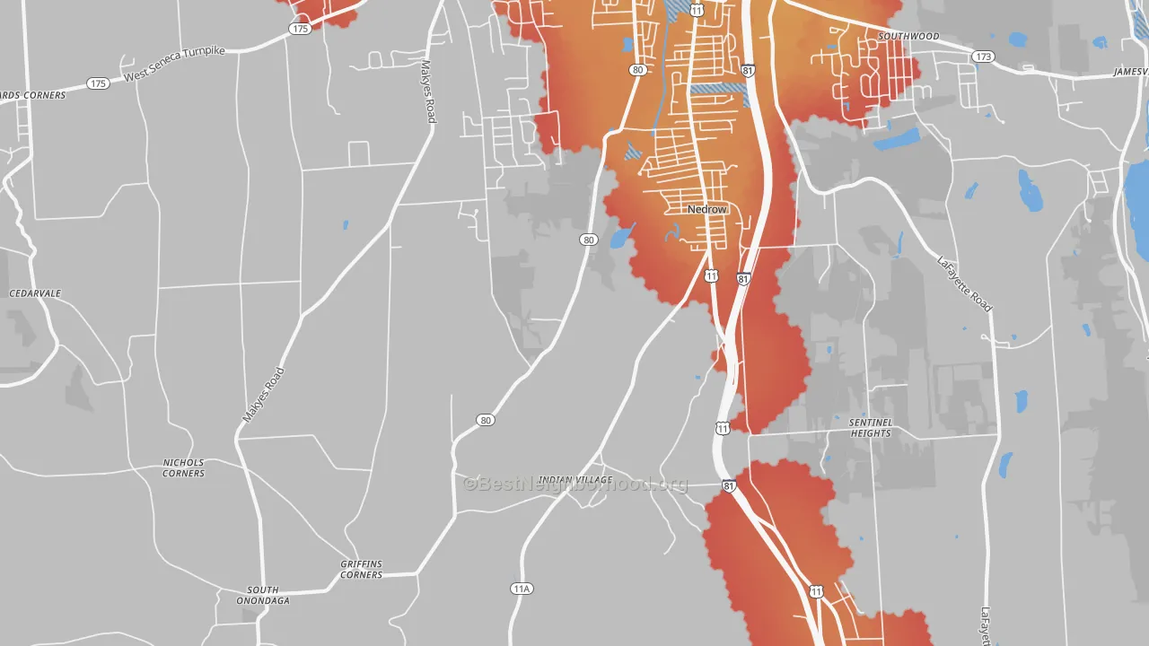 Transit Grade map of Nedrow, NY