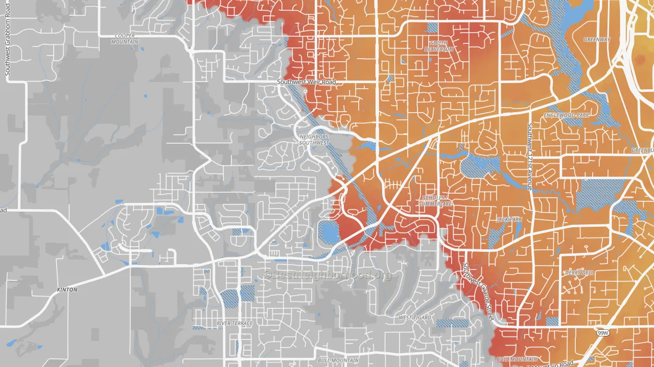 Transit Grade map of Neighbors Southwest, Beaverton, OR