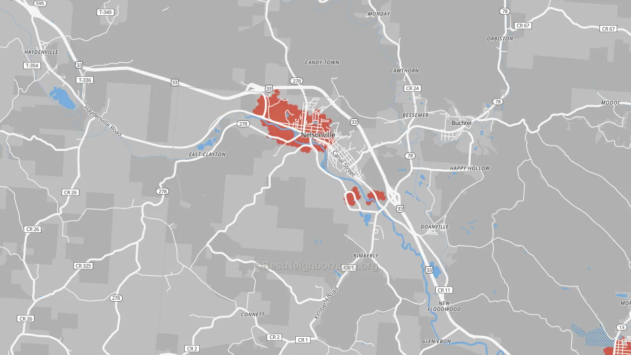 Transit Grade map of Nelsonville, OH