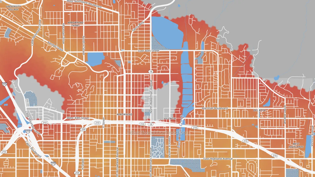 Transit Grade map of Nena, San Bernardino, CA