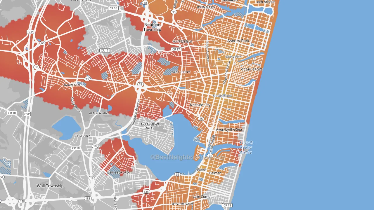 Transit Grade map of Neptune City, NJ