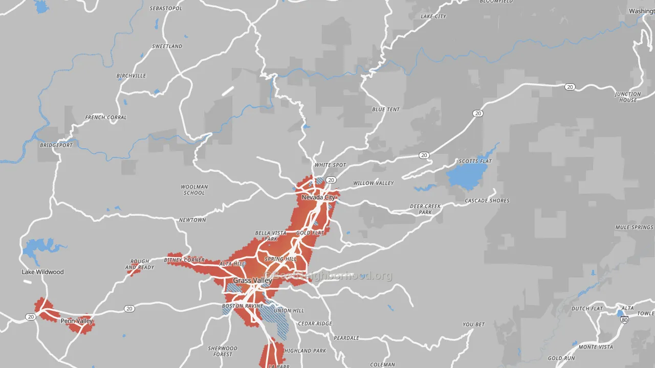 Transit Grade map of Nevada City, CA
