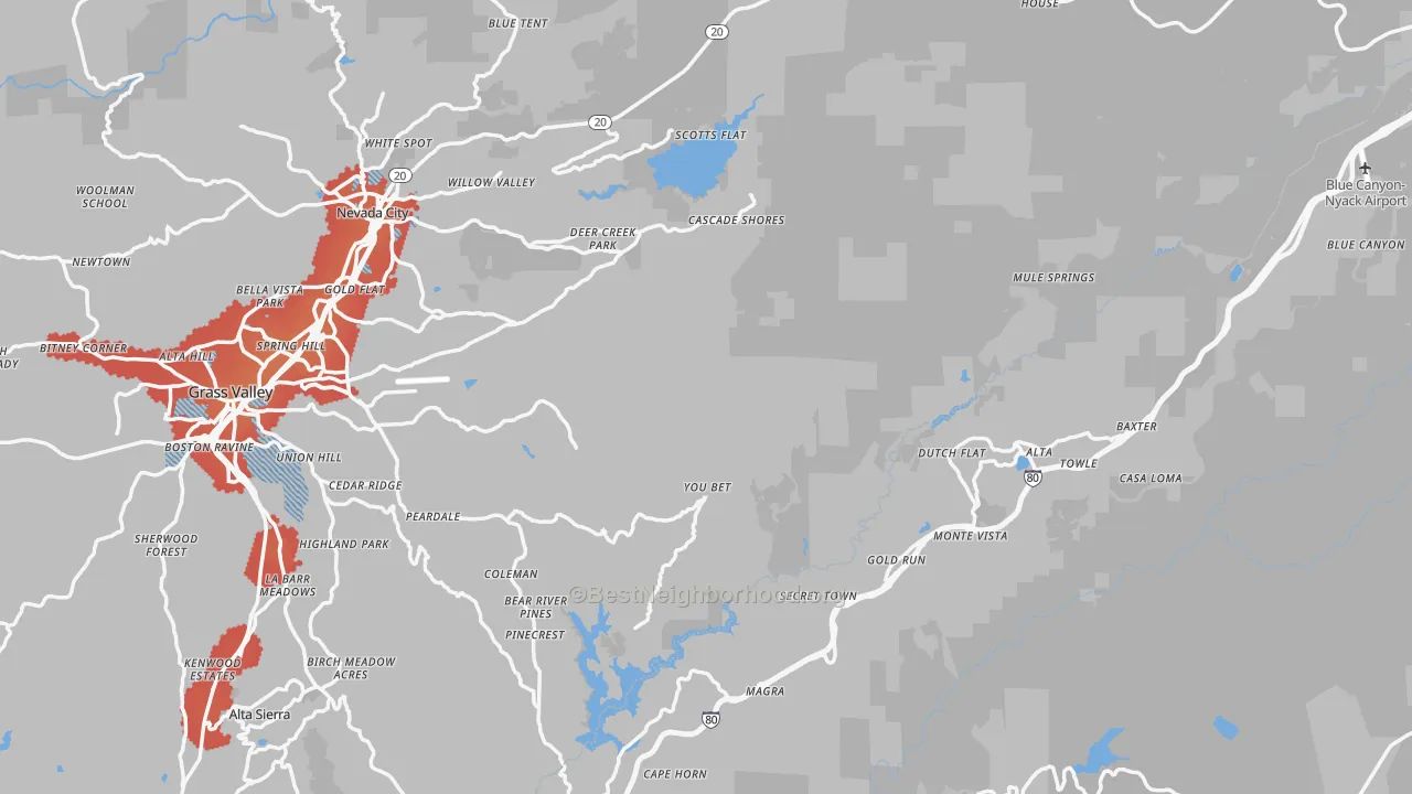 Transit Grade map of Nevada County, CA