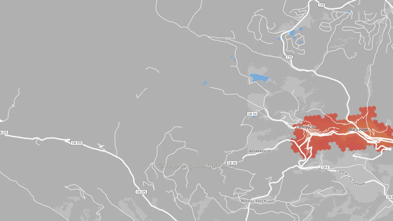 Transit Grade map of Nevadaville, CO