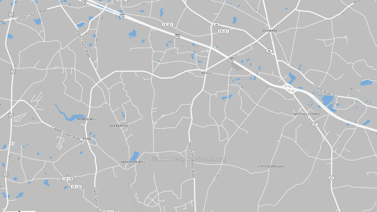Transit Grade map of Nevils, GA