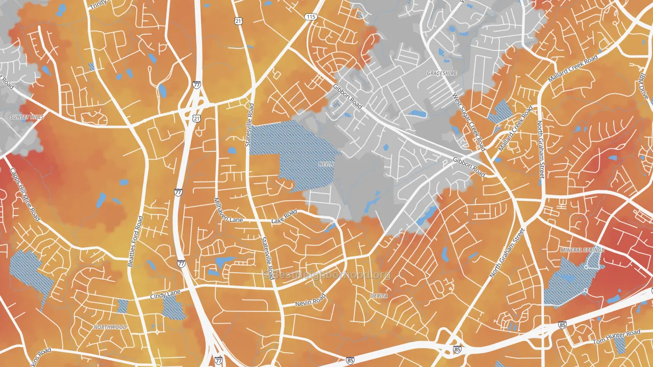 Transit Grade map of Nevin Community, Charlotte, NC