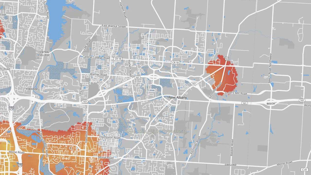 Transit Grade map of New Albany, OH