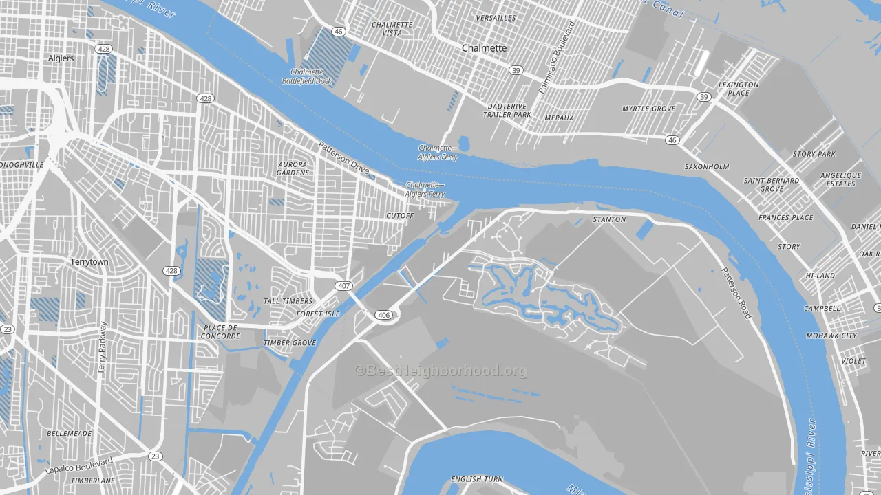 Transit Grade map of New Aurora, New Orleans, LA