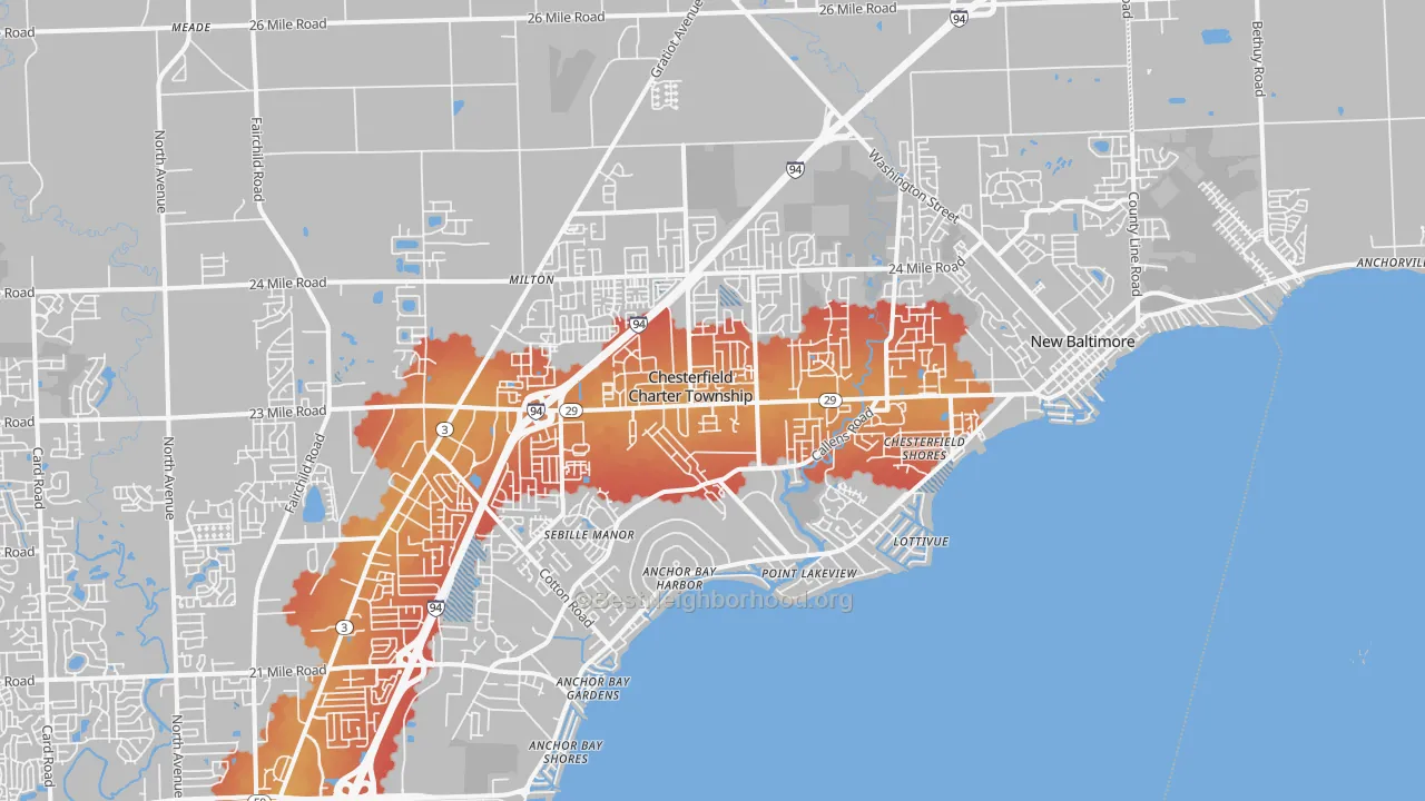 Transit Grade map of New Baltimore, MI